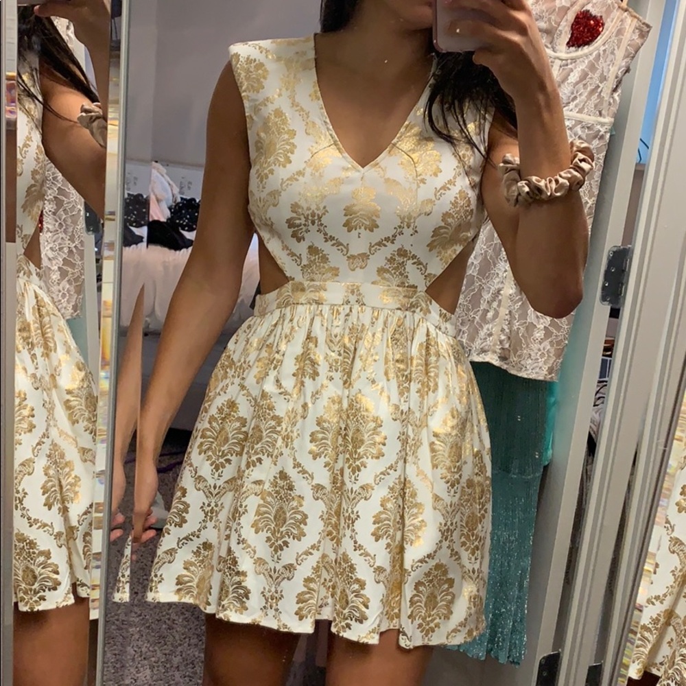 Gold Damask cut out cocktail dress